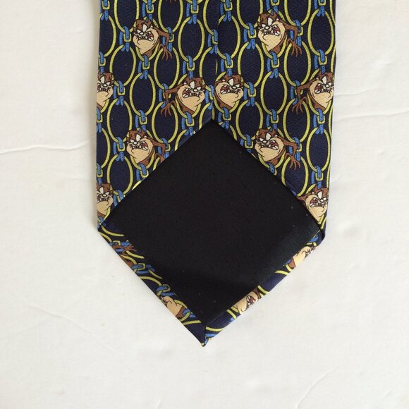VTG 1996 Tasmanian Devil Mens Tie Silk Navy Blue Looney Tunes Warner Bros Italy - Picture 6 of 6